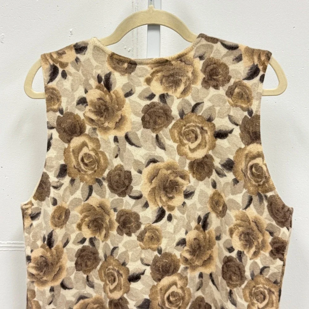 Liz Claiborne Lizsport Wool Angora Rabbit Sweater Vest XL Neutral Rose Floral